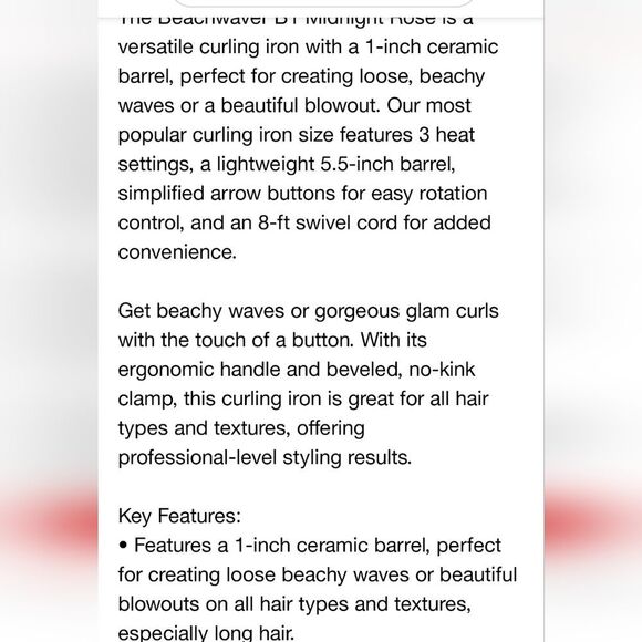 The Beachwaver Co B1 Rotating 1" Curling Iron- Midnight Rose - Picture 10 of 12